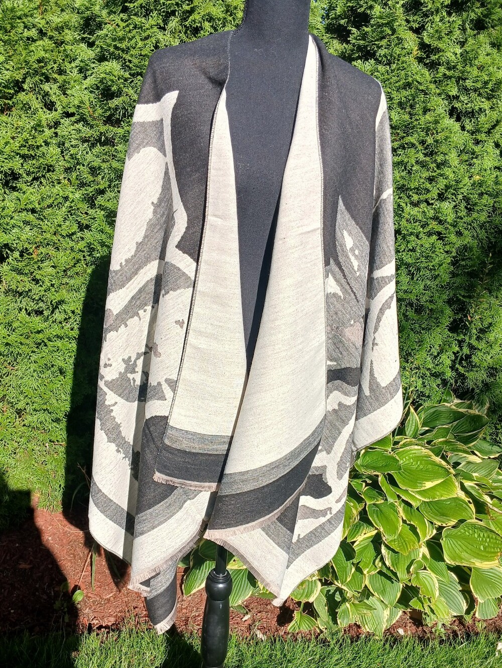 Beautiful Black/Grey/White Reversable Floral Shawl